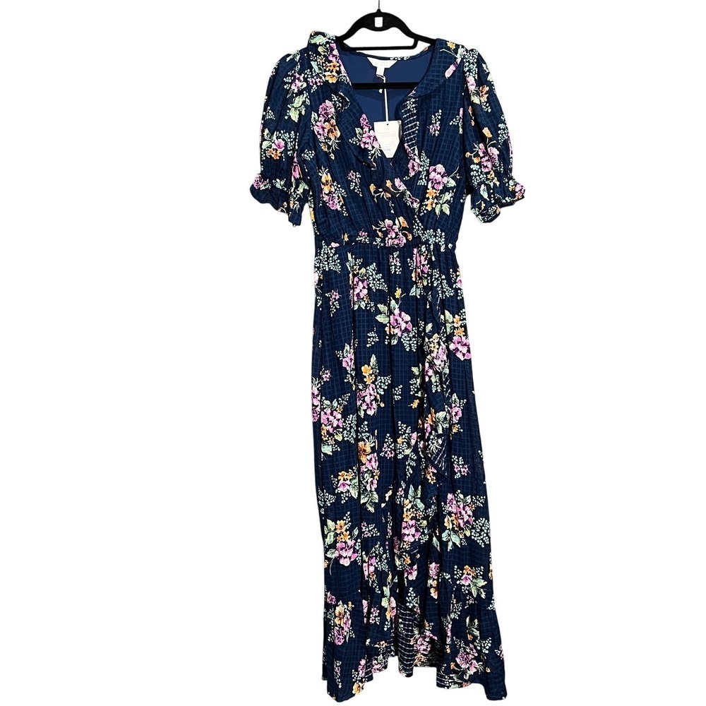 LC Lauren Conrad Ruffled Wrap Maxi Dress Blue Size Small CottageCore Cottage - Picture 3 of 11